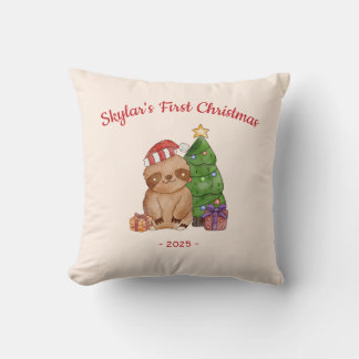 Coussin Paresseux au chapeau de Père Noël Premier Noël de