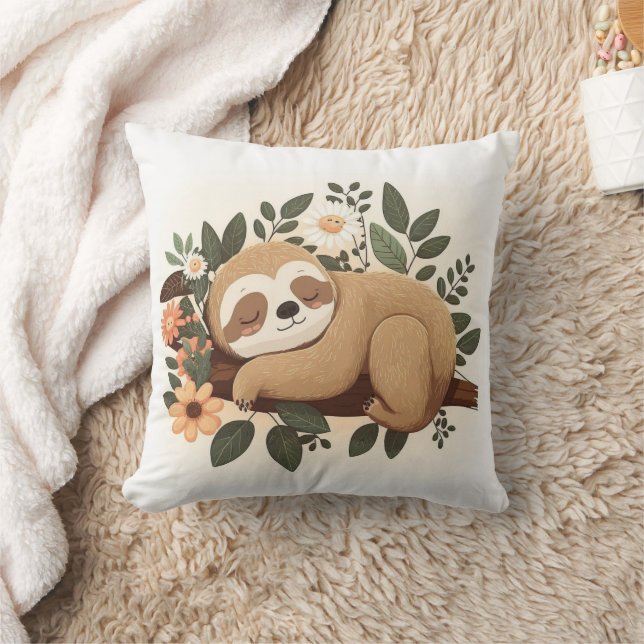Coussin Paresseux paresseux dormant sur une branche dessin (Couverture)
