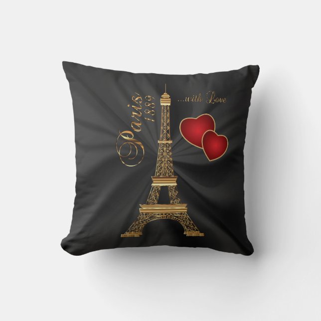 Coussin Paris avec amour en or métallique (Recto)