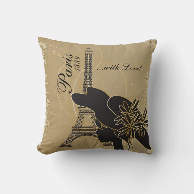 Coussin Paris avec amour et Silhouette Girl (Recto)