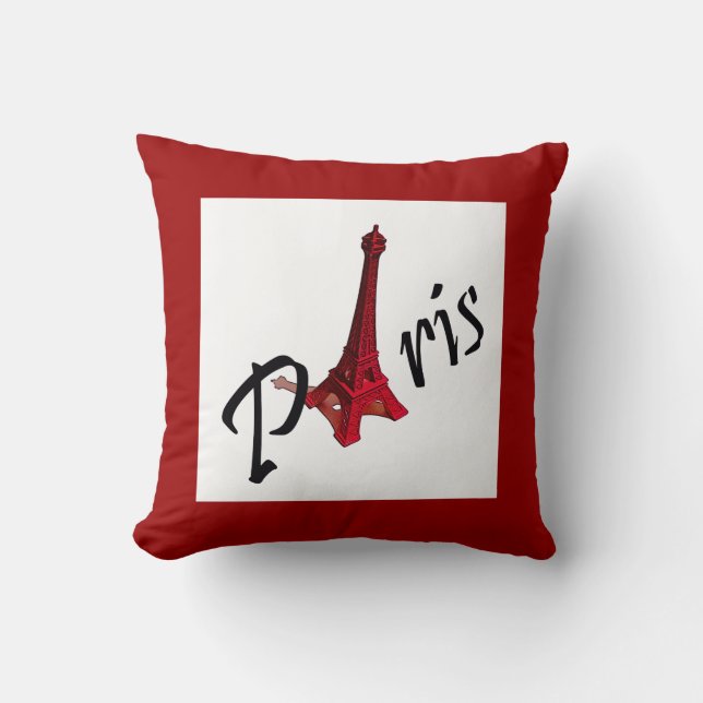 Coussin Paris avec la tour Eiffel en arrière - plan rouge (Recto)