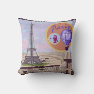 Coussin Paris France Tour Eiffel ballon et caniche Ameri