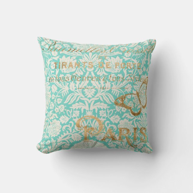Coussin Paris Gold Design vintage Avec Papillon (Recto)