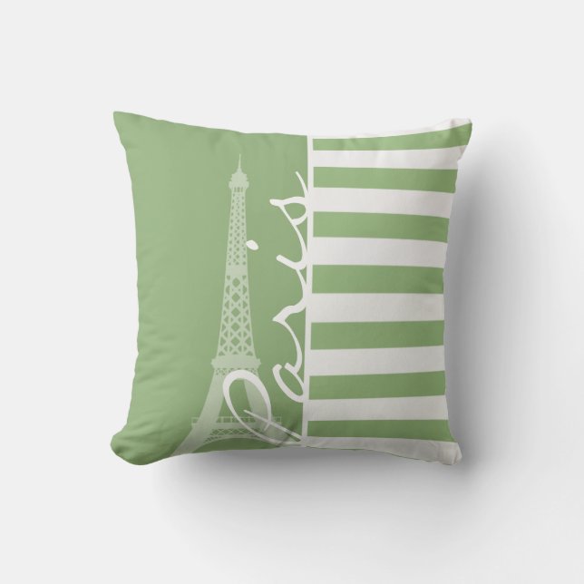 Coussin Paris ; Laurel Green Horizontal Stripes (Recto)