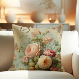 Coussin Paris Marché Fleur Vintage Rose Floral