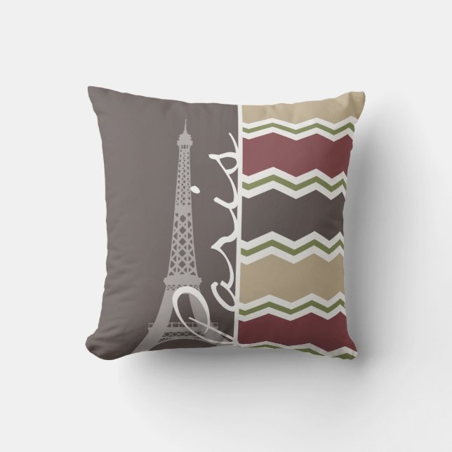 Coussin Paris ; Maroon, Brown, Tan & Green Chevron (Recto)
