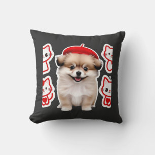 Coussin Paris Pup & Kitty Crew � Chien et chat au béret mi