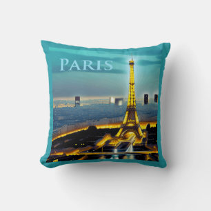Coussin Paris sous un ciel bleu turquoise