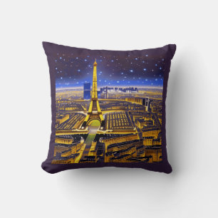Coussin Paris sous un ciel étoilé violet