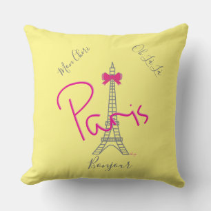 Coussin Paris, Tour Eiffel Bow rose Français Jaune modern