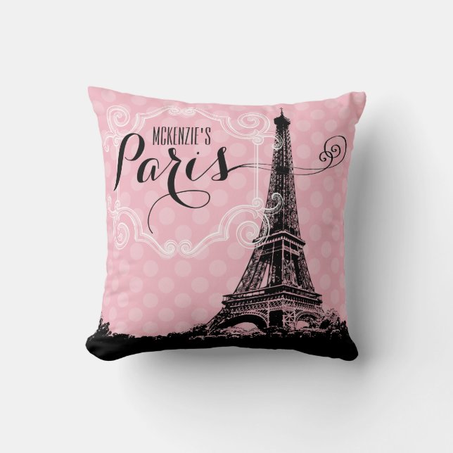Coussin Paris Tour Eiffel Rose Girly Monogramme (Recto)