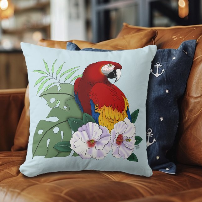 Coussin Parrot floral rouge Macaw Tropical Bird (Créateur téléchargé)