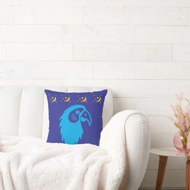 Coussin Parrot with Moon & Stars Blue Pillow (Canapé)