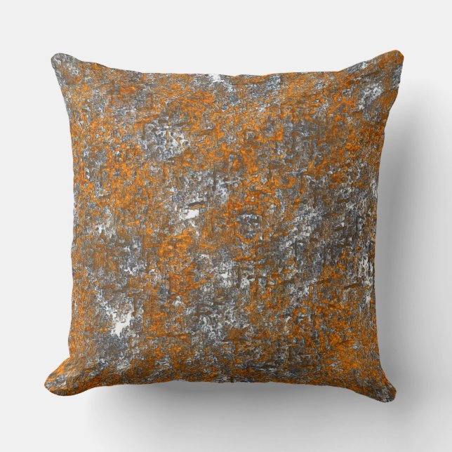 Coussin Parsemé d'orange dorée sur gris blanc gris rugueux (Recto)