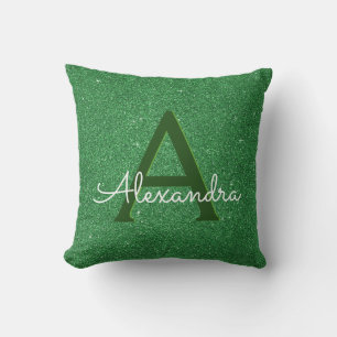 Coussin Parties scintillant à étincelles vertes Nom et ini