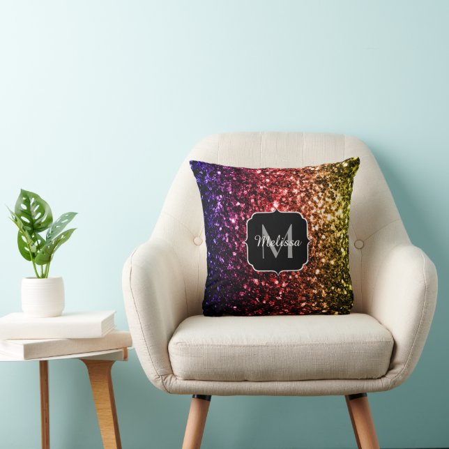 Coussin Parties scintillant arc-en-ciel étincelle Monogram (Chaise)