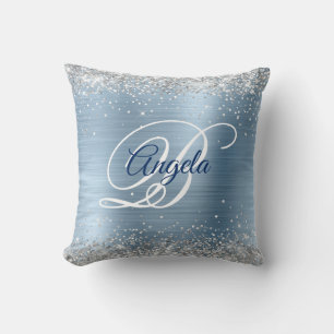 Coussin Parties scintillant argentée bleu clair huile Fanc