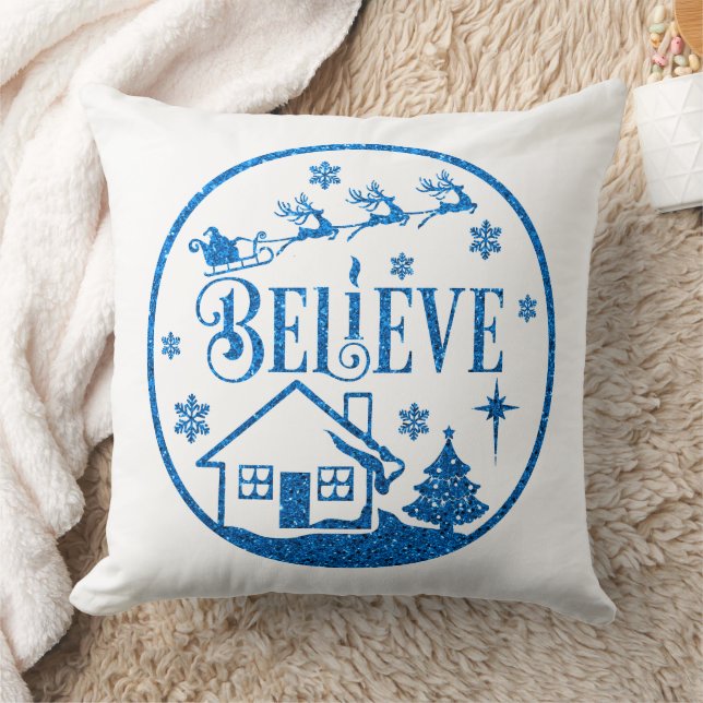 Coussin Parties scintillant blanche et bleue Croyez Noël D (Couverture)