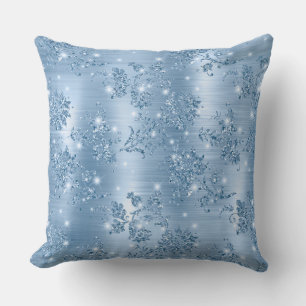 Coussin Parties scintillant Bleu Bébé élégant et Floral Fo