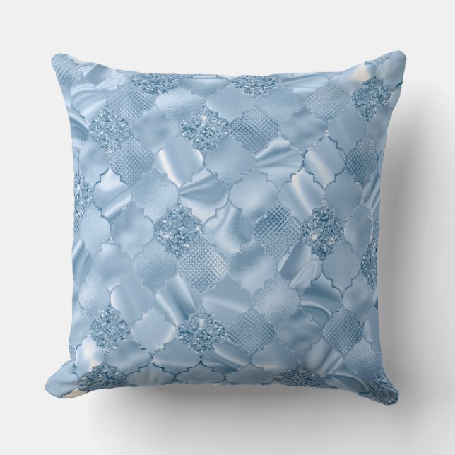 Coussin Parties scintillant Bleu Bébé élégant et Quatrefoi (Recto)