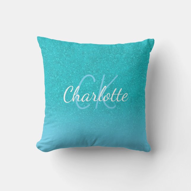 Coussin parties scintillant bleu turquoise aqua vert mer m (Recto)