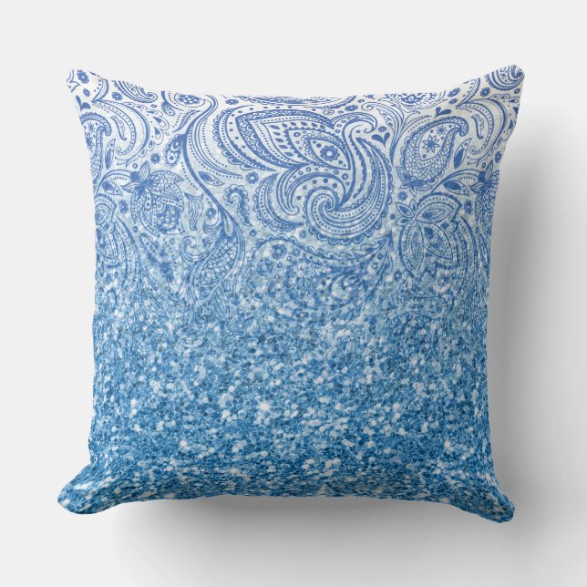Coussin Parties scintillant bleue étincelante et cachemire (Recto)