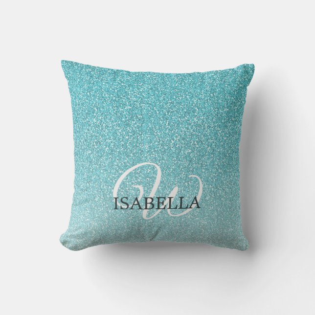 Coussin Parties scintillant bleue Ombre Nom personnalisé M (Recto)