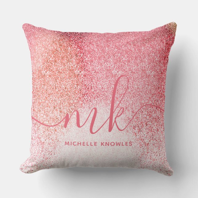 Coussin Parties scintillant Blush Rose Rose Or Script Mono (Recto)