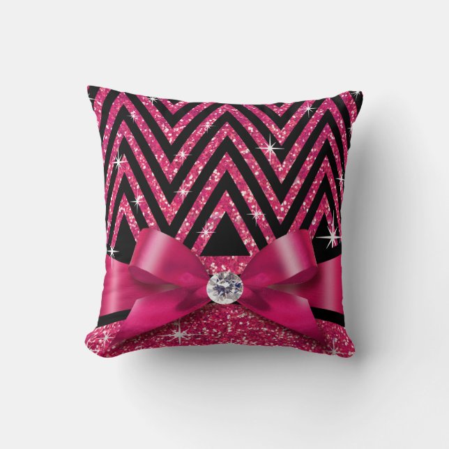 Coussin Parties scintillant Chevron Bling Diamond Bow| fuc (Recto)