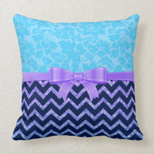 Coussin Parties scintillant colorée Bleu Chevron Bleu Dama