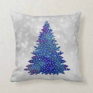 Coussin Parties scintillant d'argent bleu tendance Noël