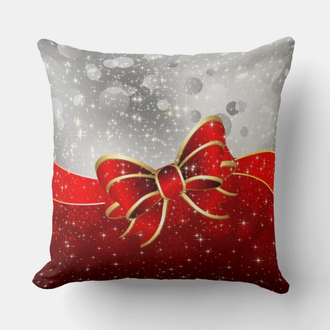 Coussin Parties scintillant D'Argent Et Boule Rouge De Noë (Recto)