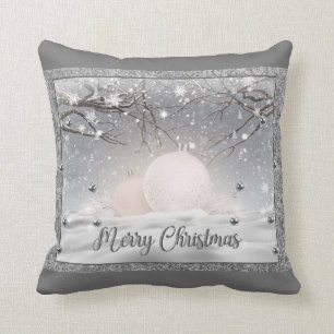 Coussin Parties scintillant d'argent Joyeux Noël