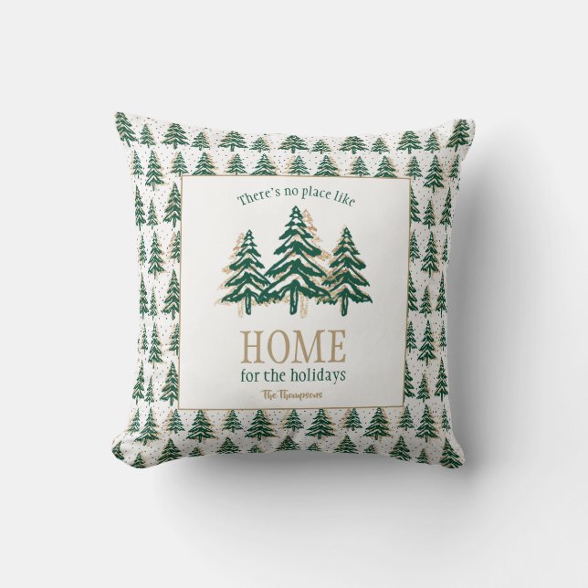 Coussin Parties scintillant d'or et sapin vert de la forêt (Recto)