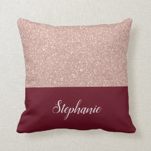 Coussin Parties scintillant d'or Faux Rose avec Bourgogne