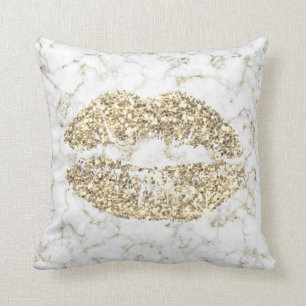 Coussin Parties scintillant d'or Kiss Lips Marbre blanc de