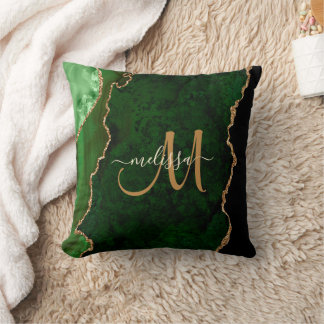Coussin Parties scintillant d'or vert chic Agate Monogramm