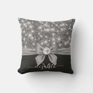 Coussin Parties scintillant en argent et bow