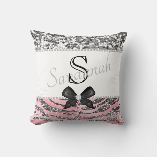 Coussin Parties scintillant en argent et en rose Rose pers (Recto)