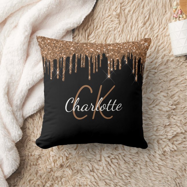 Coussin Parties scintillant en or noir goutte nom monogram (Couverture)