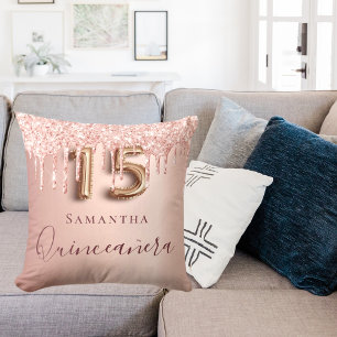 Coussin Parties scintillant en or rose Quinceanera gouttes