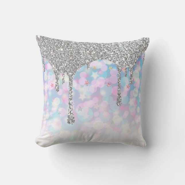 Coussin *~* Parties scintillant en soie Pastel Blue Rose S (Recto)
