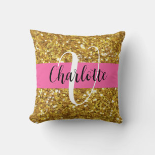 Coussin Parties scintillant étincelante or monogrammé
