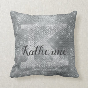Coussin Parties scintillant gris argenté de la fille Nom d