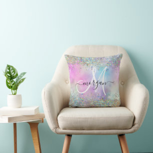Coussin Parties scintillant holographique Rainbow Pastels