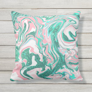 Coussin Parties scintillant moderne blanche rose Turquoise