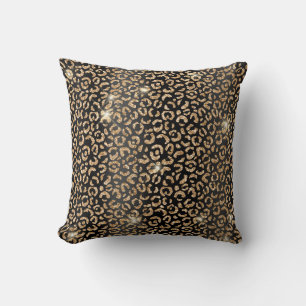Coussin Parties scintillant noir et or Glam Leopard Spots 