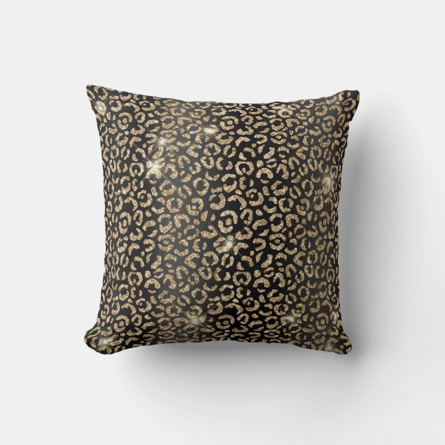 Coussin Parties scintillant noir et or Glam Leopard Spots  (Recto)