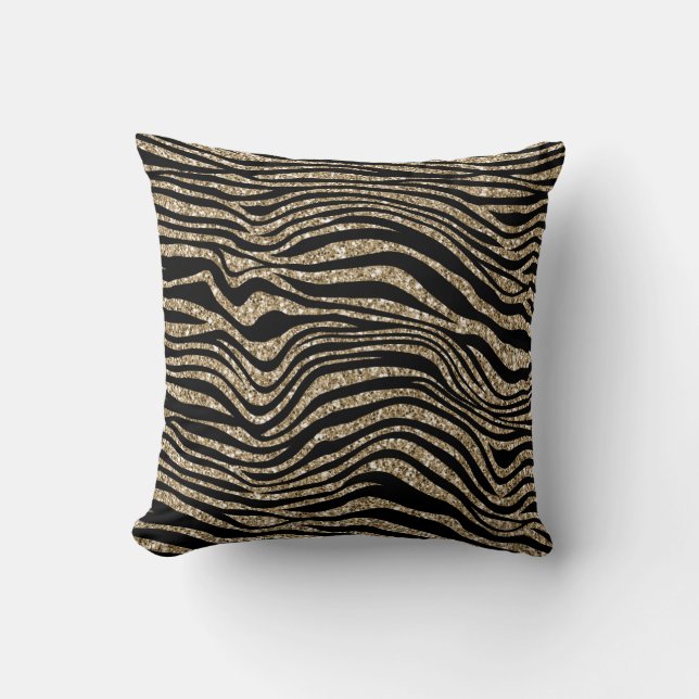Coussin Parties scintillant noire et or Zebra     (Recto)