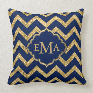 Coussin Parties scintillant or bleu Chevron Zigzag Motif M